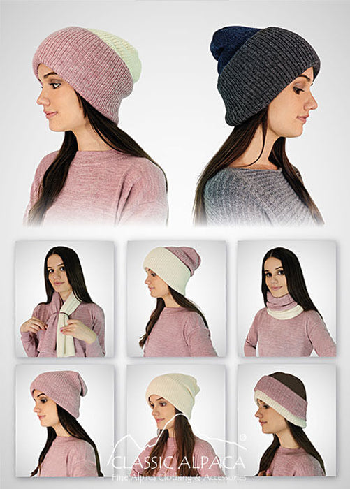 Unisex Multipurpose Baby Alpaca Ribbed Hat