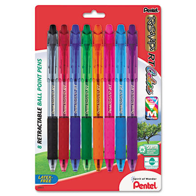 Pentel BK93CRBP8M R.S.V.P. RT Ballpoint Retractable Pen Assorted Ink