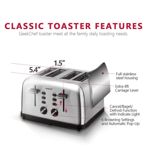 Geek Chef Mini Toaster Stainless Steel Extra-Wide Slot Multifunction