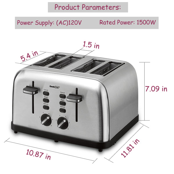 Geek Chef Mini Toaster Stainless Steel Extra-Wide Slot Multifunction