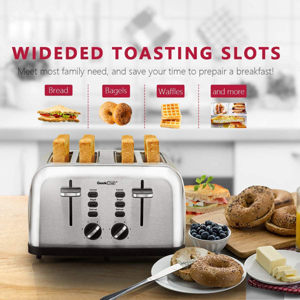 Geek Chef Mini Toaster Stainless Steel Extra-Wide Slot Multifunction