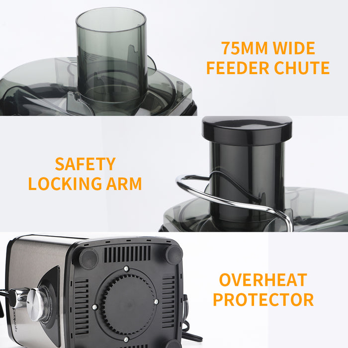3 Gear Electric Juicer 120V 600W 75MM Caliber 1000ML Slag Cup