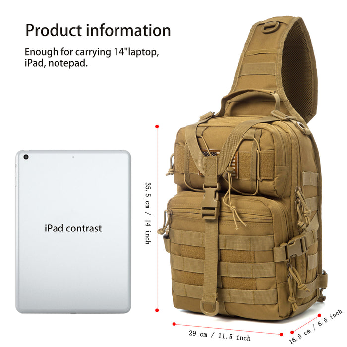 Tactical EDC Sling Bag Pack, Military Rover Shoulder Molle Backpack, with USA Flag Patch