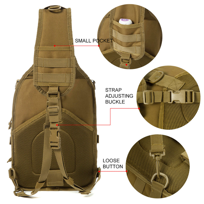 Tactical EDC Sling Bag Pack, Military Rover Shoulder Molle Backpack, with USA Flag Patch