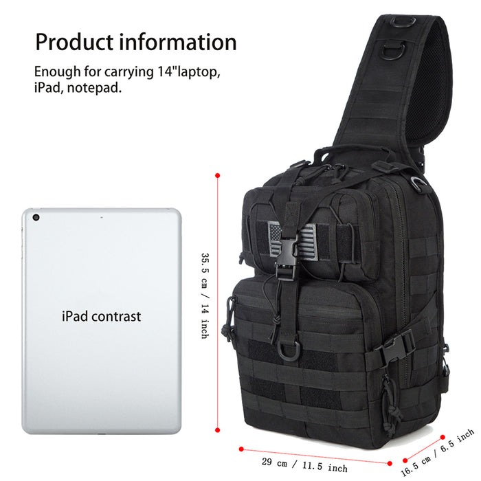 Tactical EDC Sling Bag Pack, Military Rover Shoulder Molle Backpack, with USA Flag Patch