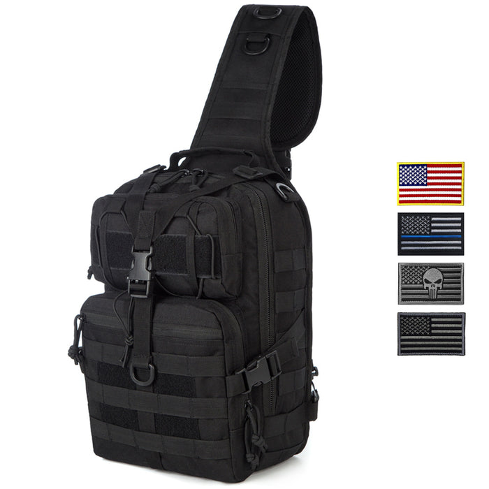 Tactical EDC Sling Bag Pack, Military Rover Shoulder Molle Backpack, with USA Flag Patch