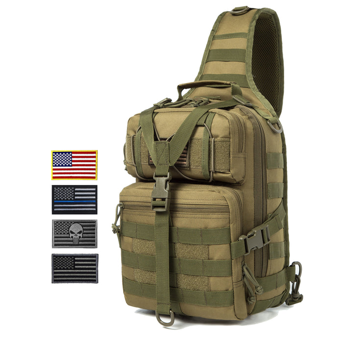 Tactical EDC Sling Bag Pack, Military Rover Shoulder Molle Backpack, with USA Flag Patch
