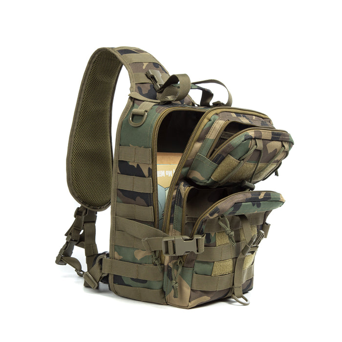 Tactical EDC Sling Bag Pack, Military Rover Shoulder Molle Backpack, with USA Flag Patch
