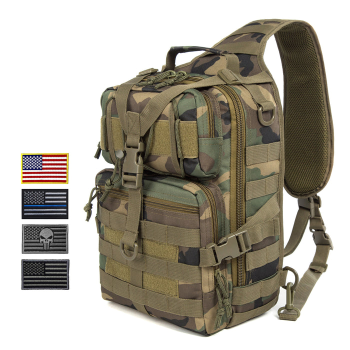 Tactical EDC Sling Bag Pack, Military Rover Shoulder Molle Backpack, with USA Flag Patch