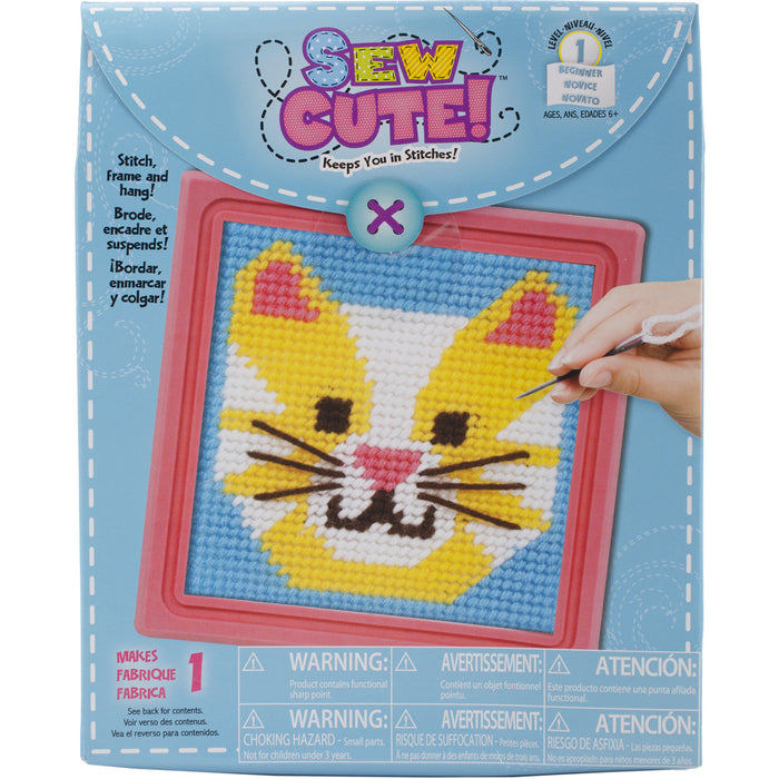 Sew Cute! Cat Needlepoint Kit-6"X6" Stitched In Yarn