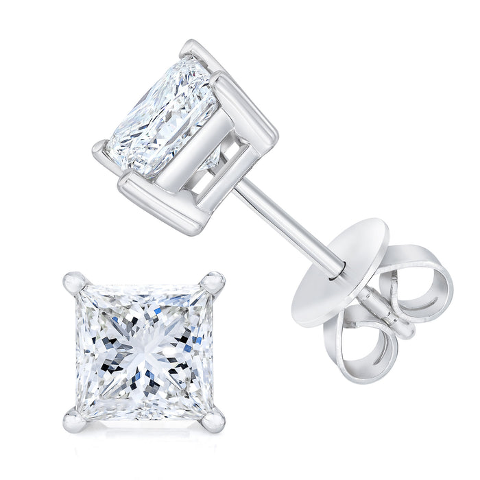 AGS Certified 14k White Gold 1/4 cttw 4-Prong Set Princess-Cut Solitaire Diamond Push Back Stud Earrings (G-H Color, I1-I2 Clarity)