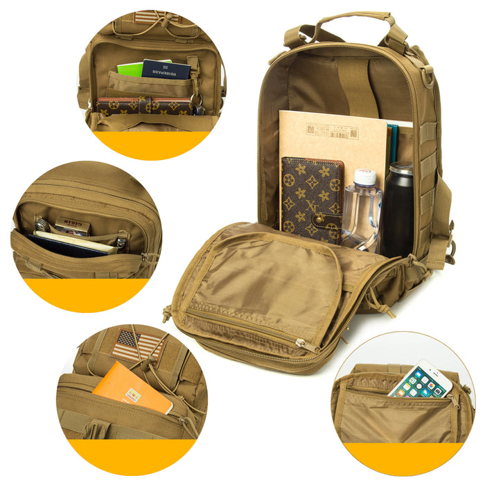 Tactical EDC Sling Bag Pack, Military Rover Shoulder Molle Backpack, with USA Flag Patch