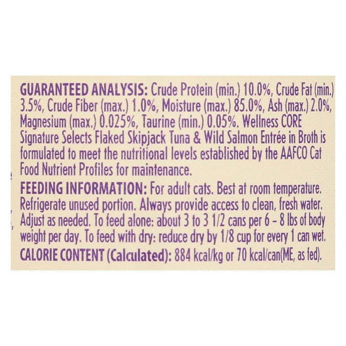 Wellness Pet Products - Signature Selects Cat Food - Skipjack Tuna and Wild Salmon Entre in Broth - Case of 12 - 2.8 oz.