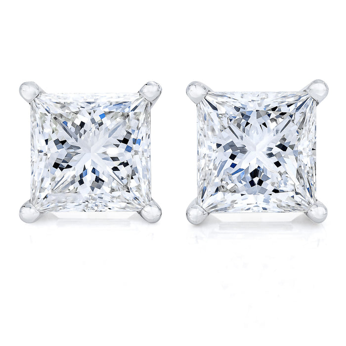 AGS Certified 14k White Gold 1/4 cttw 4-Prong Set Princess-Cut Solitaire Diamond Push Back Stud Earrings (G-H Color, I1-I2 Clarity)