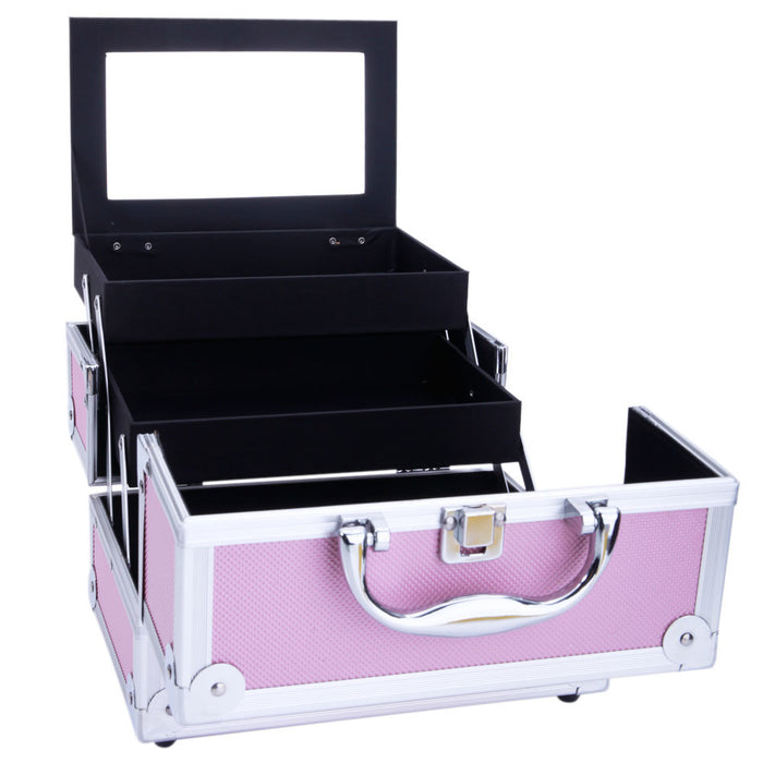 Aluminum Makeup Train Case Jewelry Box Cosmetic Organizer with Mirror 9"x6"x6" RT