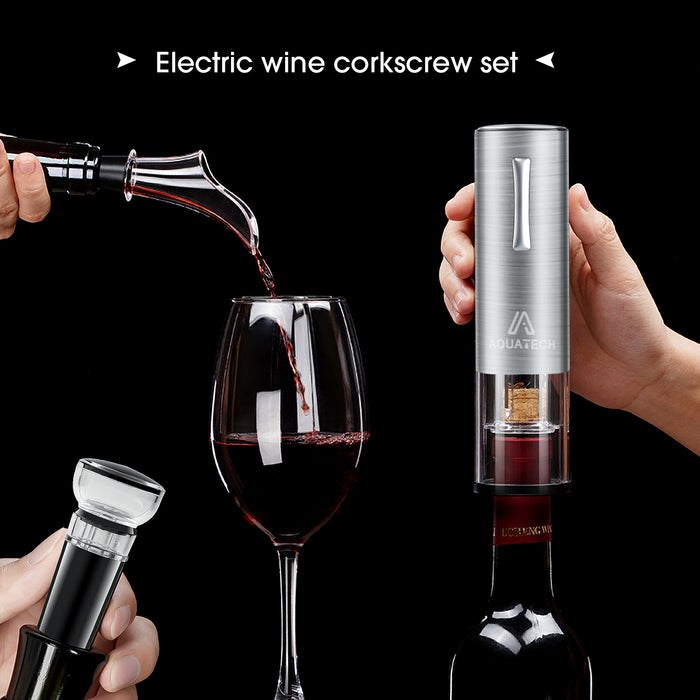 Electric Wine opener set Wine Gift Set,4 in 1 set,Includes Stainless Steel Electric wine opener,Pourer,Vacuum stopper,Foil cutter&Charging Line