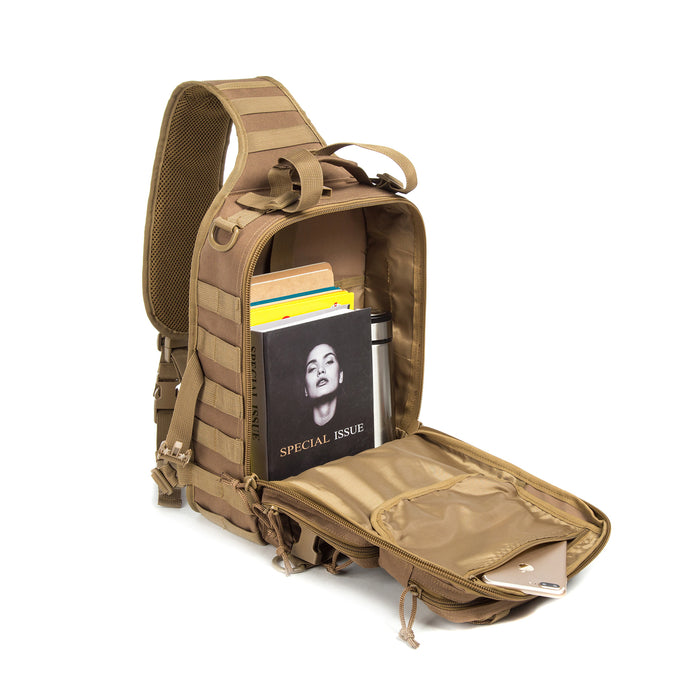 Tactical EDC Sling Bag Pack, Military Rover Shoulder Molle Backpack, with USA Flag Patch