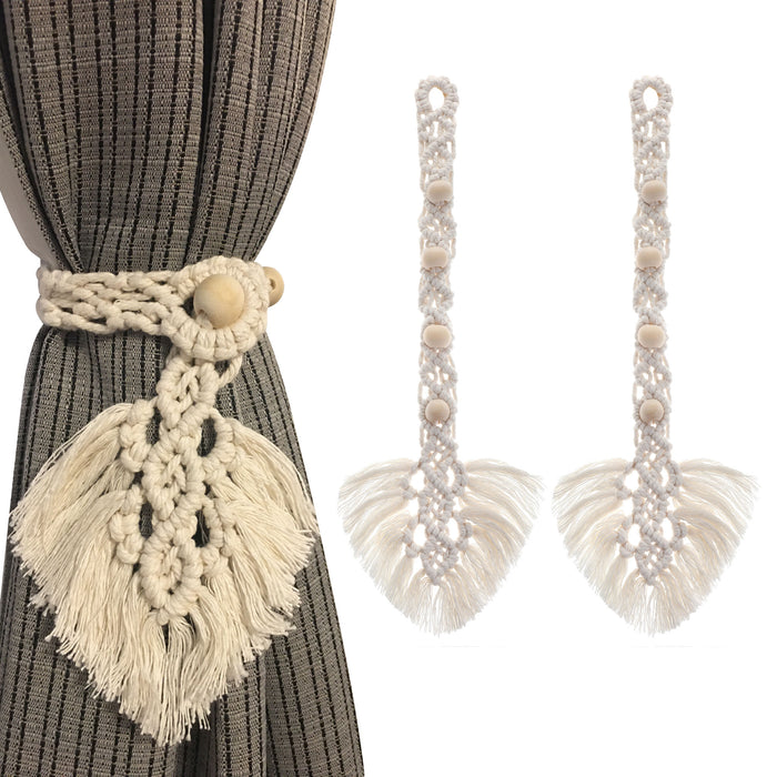 2 Pack Handmade Boho Curtain Tiebacks, Natural Rope Curtain Tie Back, Decorative Adjustable Curtain Holdbacks Rural Style Drapery Tiebacks