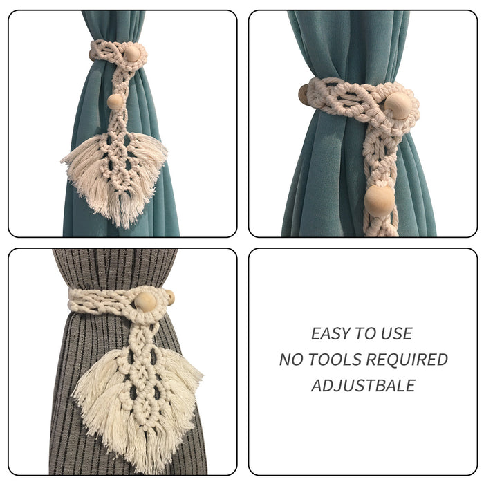 2 Pack Handmade Boho Curtain Tiebacks, Natural Rope Curtain Tie Back, Decorative Adjustable Curtain Holdbacks Rural Style Drapery Tiebacks