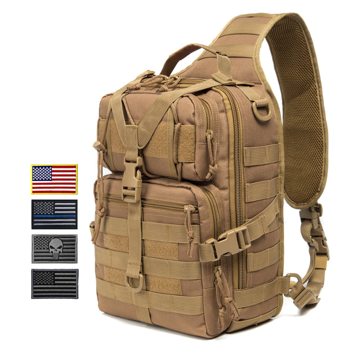 Tactical EDC Sling Bag Pack, Military Rover Shoulder Molle Backpack, with USA Flag Patch