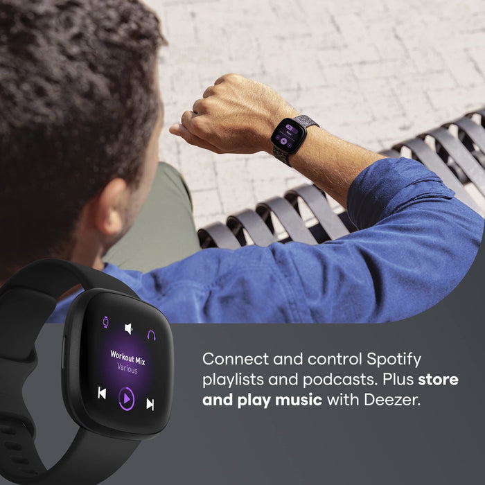 Fitbit Versa 3 Health & Fitness Smartwatch with GPS, 24/7 Heart Rate, Alexa Built-in, 6+ Days Battery, Black/Black, One Size (S & L Bands Included)