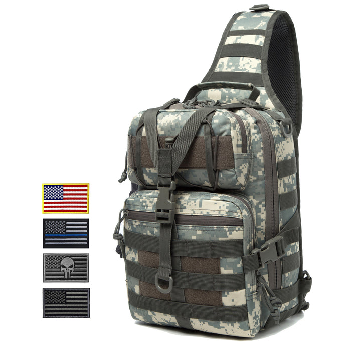 Tactical EDC Sling Bag Pack, Military Rover Shoulder Molle Backpack, with USA Flag Patch