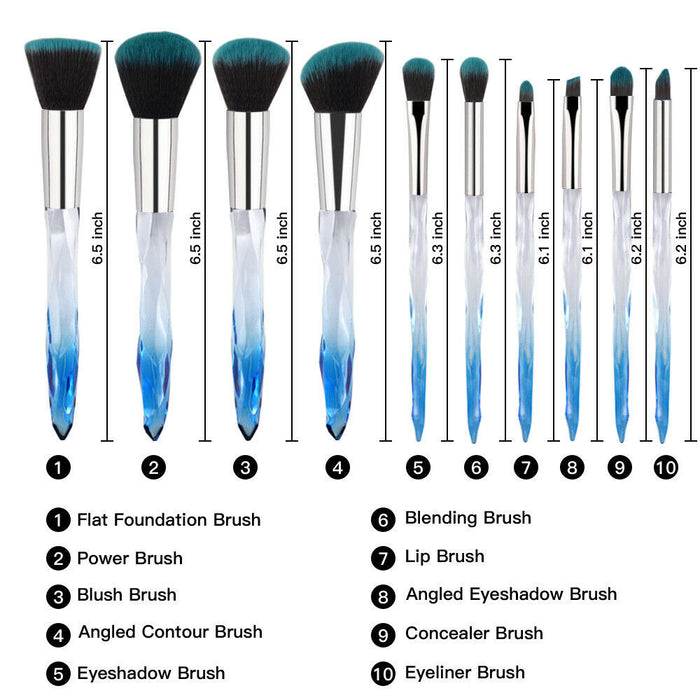 10pcs professional makeup brush with crystal handle foundation brush hot sale  US