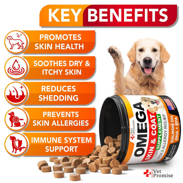 Omega 3 for Dogs   Dog Skin and Coat Supplement   Fish Oil for Dogs Chews   Allergy and Dog Itch Relief   Dog Anti Shedding Supplement   Dog Dry Skin Treatment   Salmon Oil   Made in USA   120 Treats