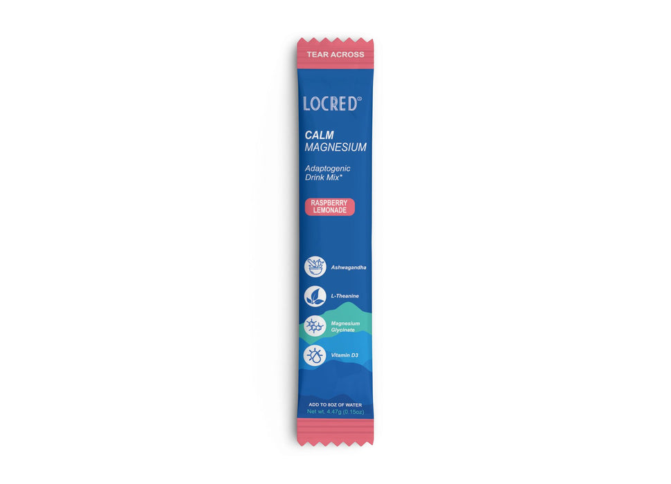 LOCRED Supercalm Powdered Drink Mix, Raspberry Lemonade, L Theanine, Ksm-66 Ashwagandha, Magnesium Glycinate, Vitamin D 3, Supplements for Relaxation & Focus, No Sugar, Non GMO, On The Go, 20 Ct