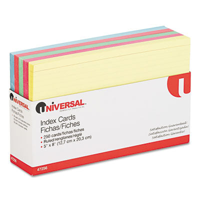 Universal 47256 Index Cards  5 x 8  Blue-Salmon-Green-Cherry-Canary  2