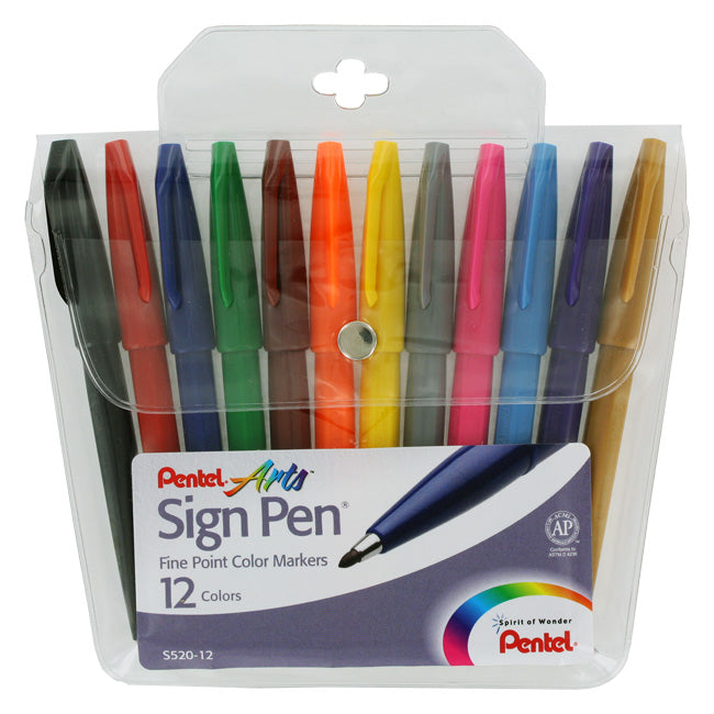 Pentel PENS52012 Arts Sign Pens  Fine Point  Assorted Ink