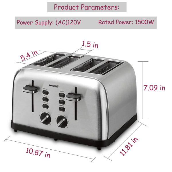 Geek Chef Mini Toaster Stainless Steel Extra-Wide Slot Multifunction