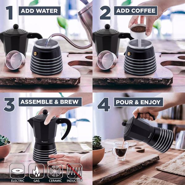 RAINBEAN Stovetop Espresso Maker 3 Cup Moka Pot Greca Coffee Maker