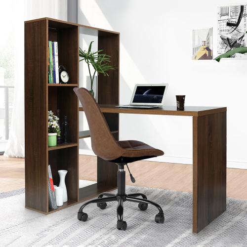 Home Office Study Room Desk L-shape Desktop with shelves