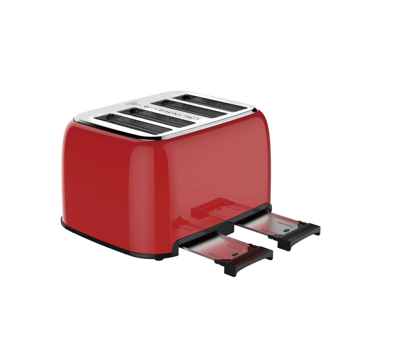 Retro Red Extra Wide Slot Auto Pop-Up 4 Slice Toaster