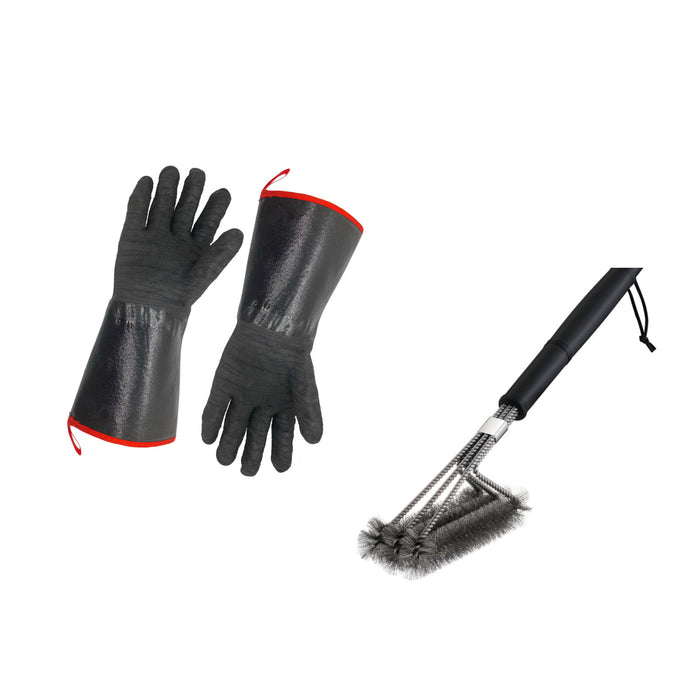 14 "932 ° F Barbecue Gloves And 18" 3-Wire Barbecue Brush Set