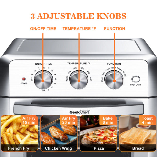 Geek Chef Stainless Steel Air Fryer Toaster Oven 1500W