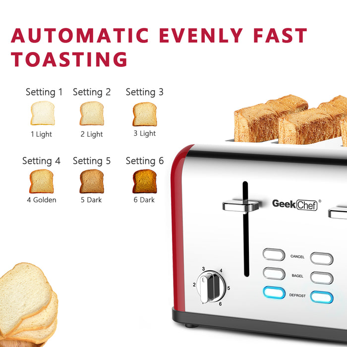 Geek Chef 4 Slice Toaster Retro Bagel Toaster