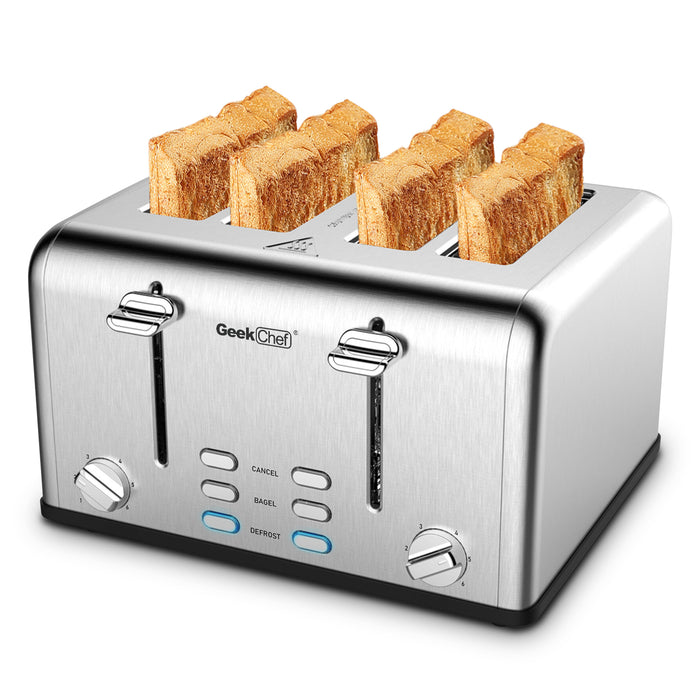 Geek Chef Toaster 4 Slice Stainless Steel Extra-Wide Slot Toaster