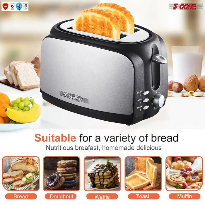 Toaster 2 Slice Stainless Steel Bread Toaster