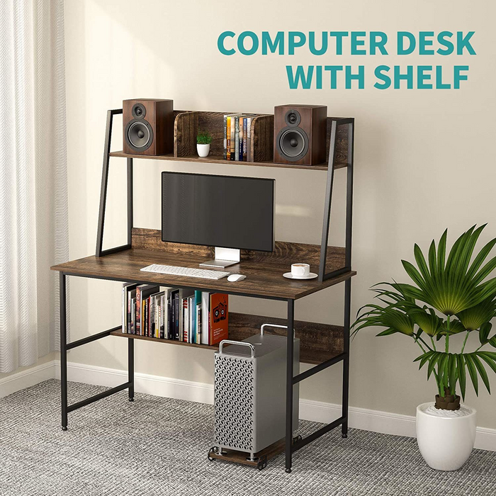 47 Inch Computer Desk with Shelves Sturdy Writing Desk