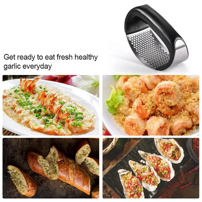 Garlic Press, Stainless Steel, Manual Grinding Curved Ginger Crusher