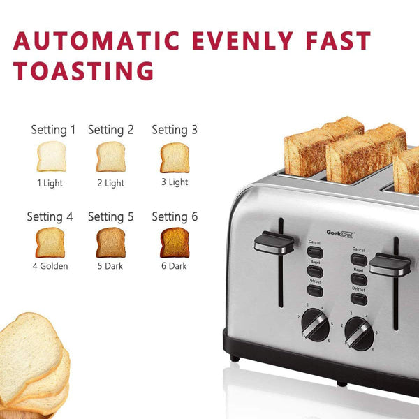 Geek Chef Mini Toaster Stainless Steel Extra-Wide Slot Multifunction