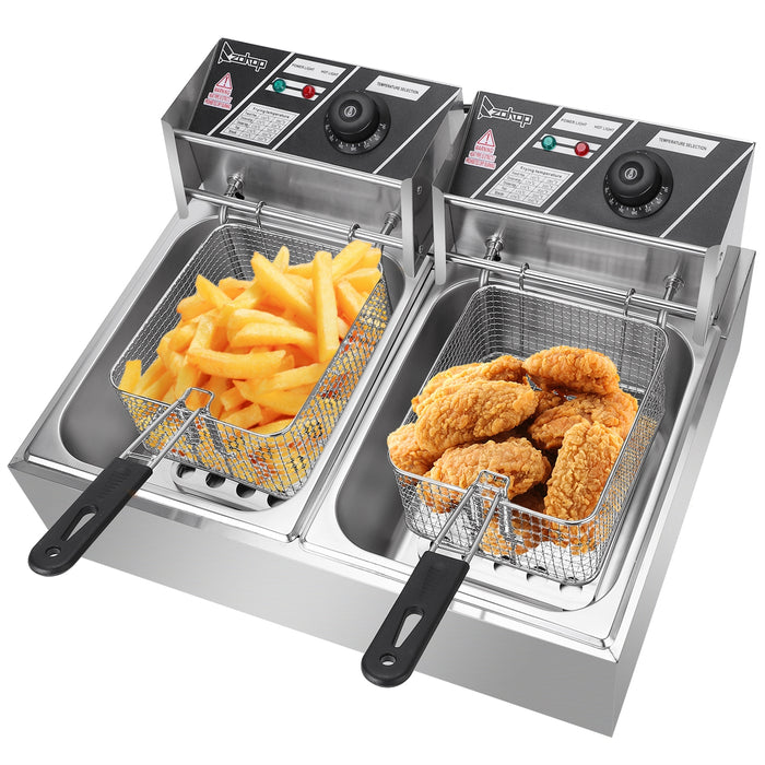 Double Cylinder Electric Fryer Stainless Steel 110V 12L