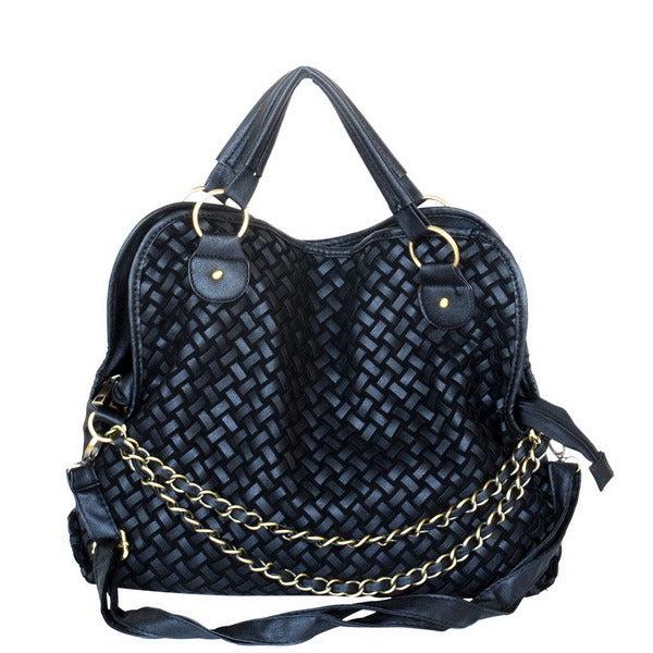 [Black Forest] Stylish Black Double Handle Leatherette Bag Handbag Purse