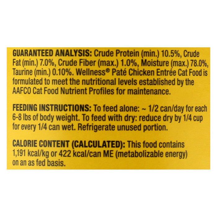 Wellness Pet Products Cat Food - Chicken Recipe - Case of 12 - 12.5 oz.