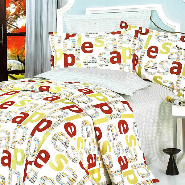 Blancho Bedding - [Apple Letter] 100% Cotton 4PC Duvet Cover Set (Queen Size)(Comforter not included)