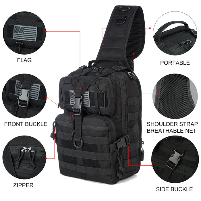 Tactical EDC Sling Bag Pack, Military Rover Shoulder Molle Backpack, with USA Flag Patch