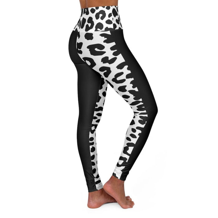 High Waisted Yoga Leggings, Black And White Half-Tone Leopard Style Pants