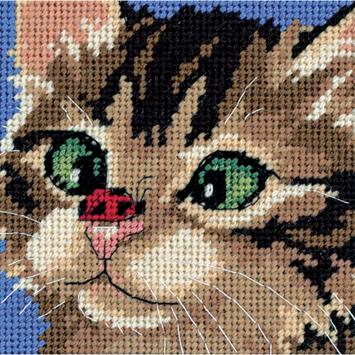 Dimensions Mini Needlepoint Kit 5"X5"-Cross-Eyed Kitty Stitched In Yarn/Thread